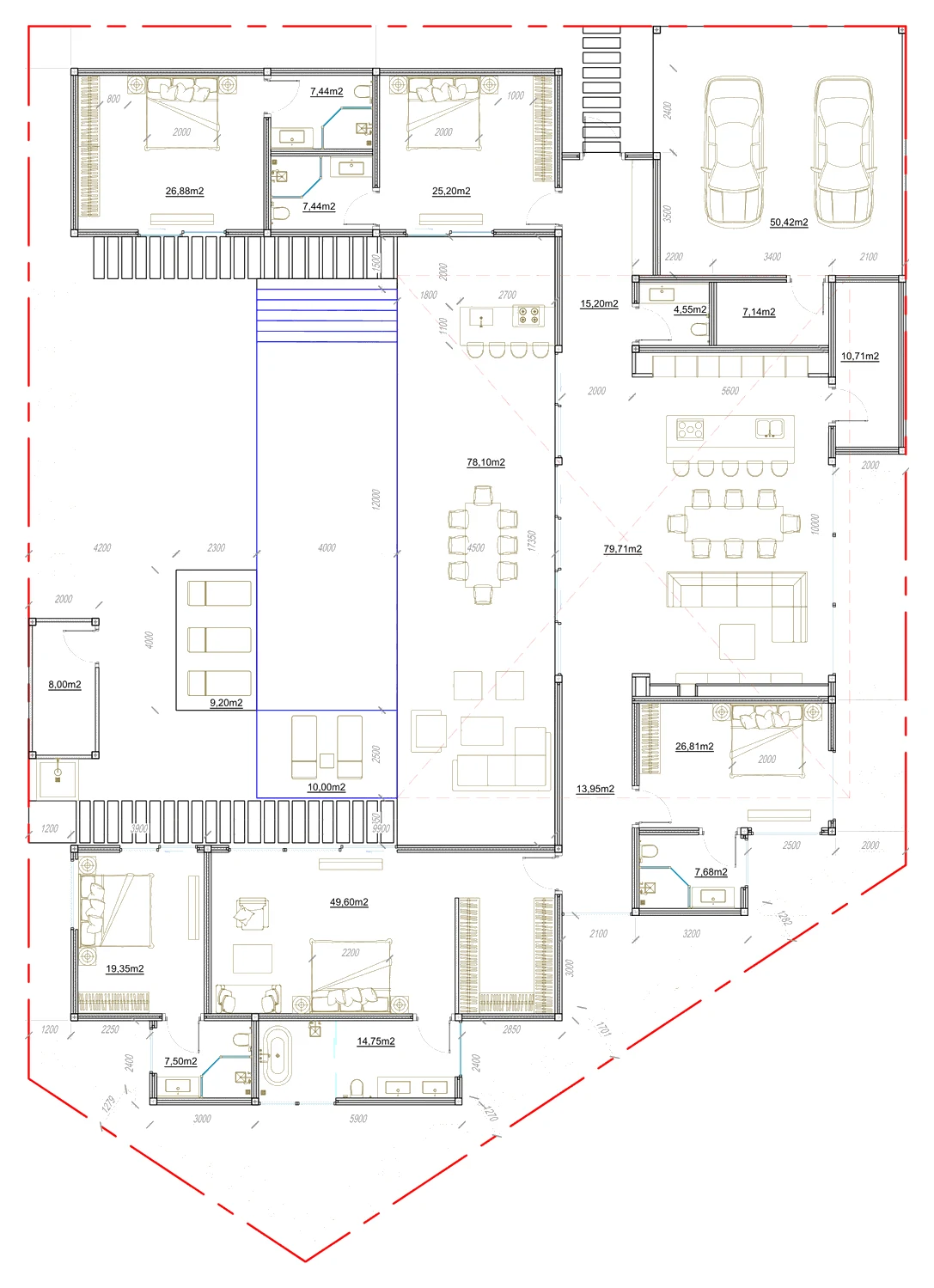 Villa 15 floor plan: five bedrooms on one level