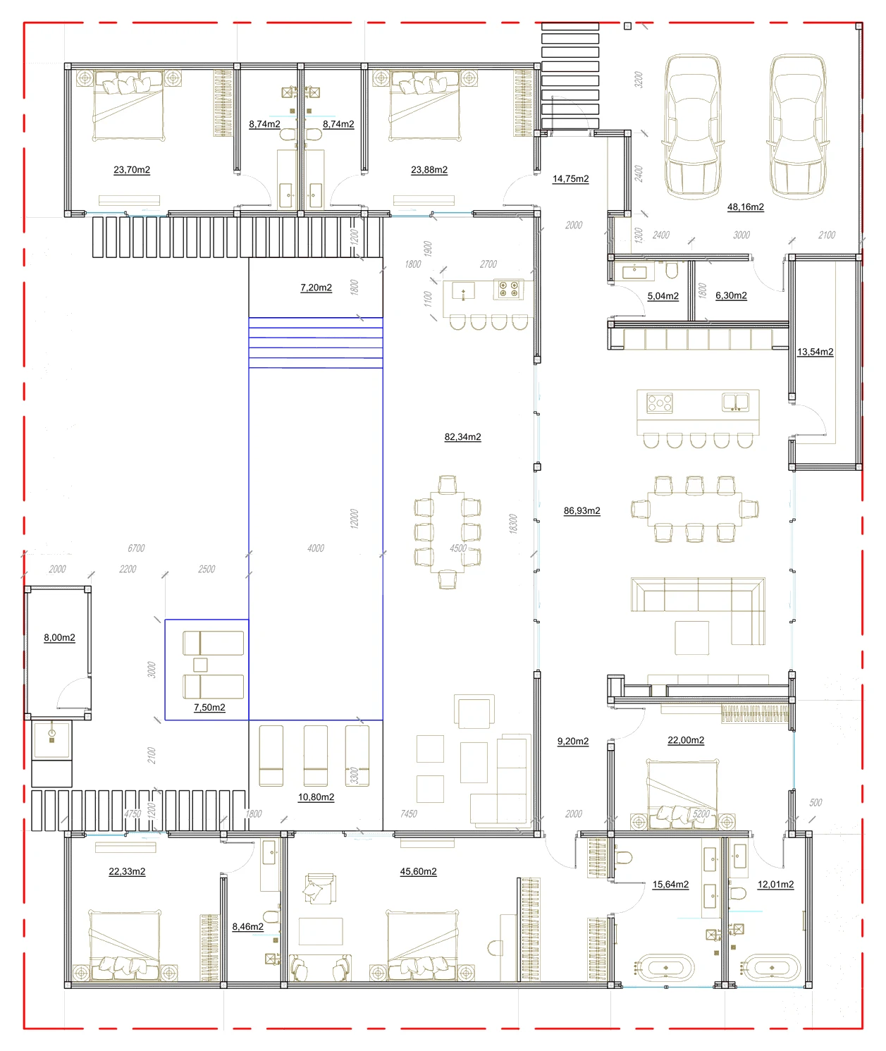 Villa 16 floor plan: five bedrooms on one level