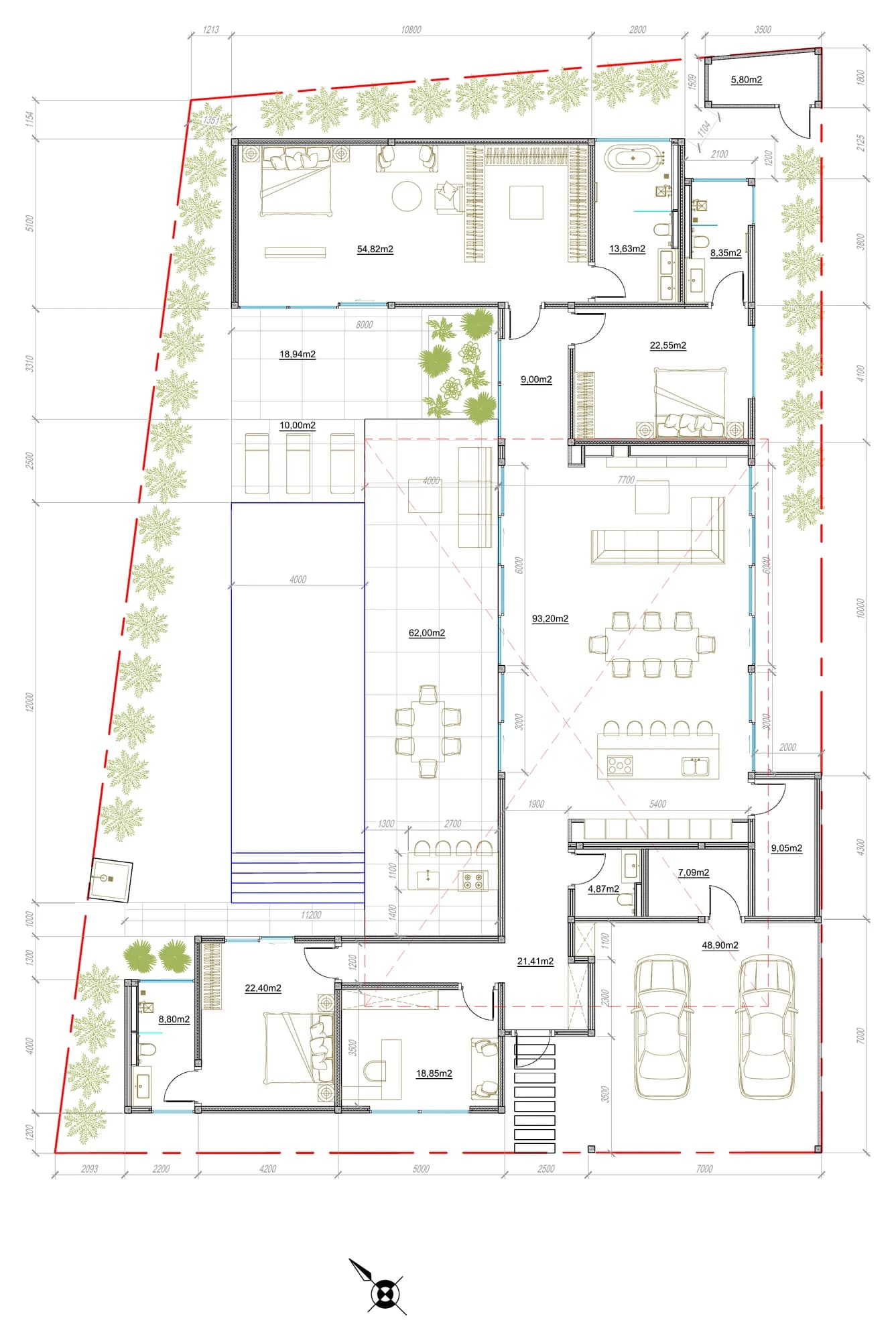 Villa 6 floor plan: three bedrooms and an office on one level