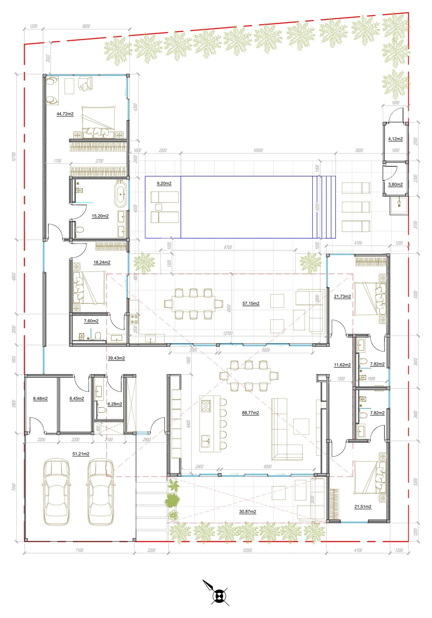 Villa 7 floor plan: four bedrooms on one level